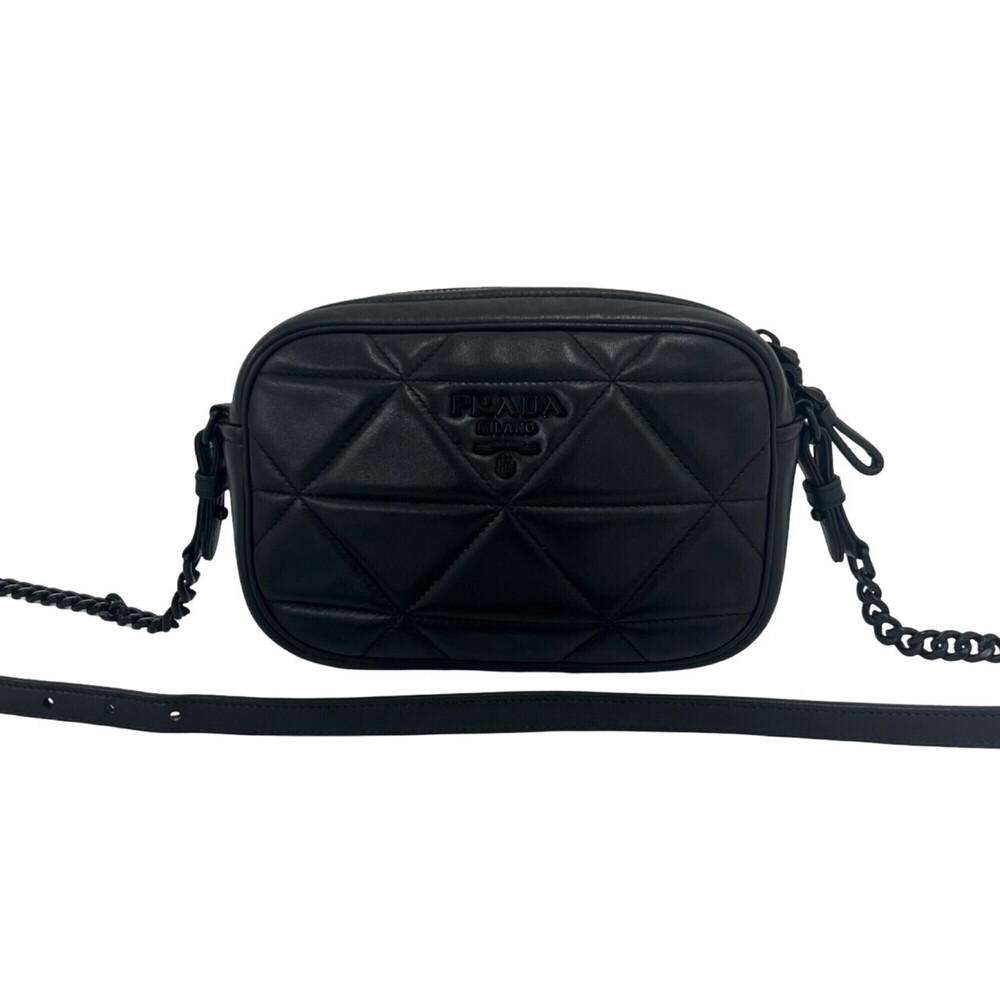 PRADA Prada Logo Hardware Quilted Leather Genuine Chain Mini Shoulder Bag Pou...